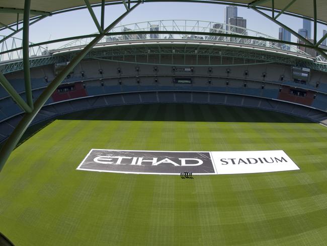 An aerial view of Etihad Stadium in Melbourne.