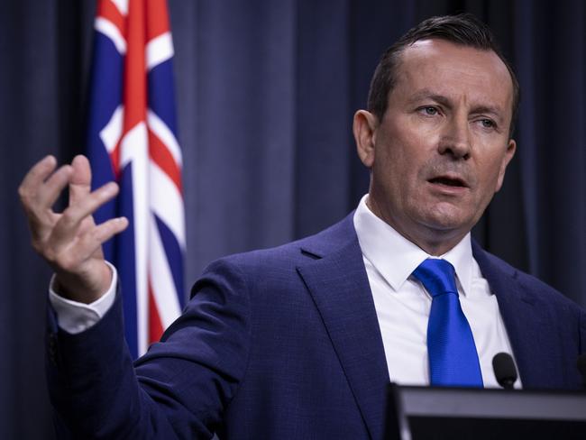 PERTH, AUSTRALIA - JANUARY 08:  Western Australian Premier Mark McGowan speaks during a press conference on Covid-19 following the National Cabinet meeting on January 8, 2021 in Perth, Australia. Australia's national cabinet met today to discuss concerns about the UK variant of the Covid-19 strain as Brisbane enters a three-day lockdown after a cleaner working at a quarantine hotel tested positive for strain. (Photo by Matt Jelonek/Getty Images)