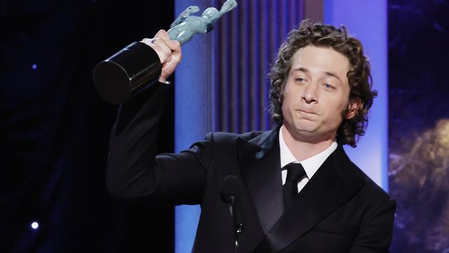 Jeremy Allen White accepts the Outstanding Performance by a Male Actor in a Comedy Series award for The Bear. Picture: Getty Images