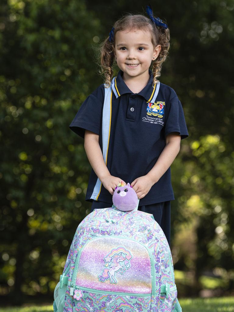 Toowoomba Christian College prep student Isabella Doran is ready for school, Sunday, January 26, 2025. Picture: Kevin Farmer