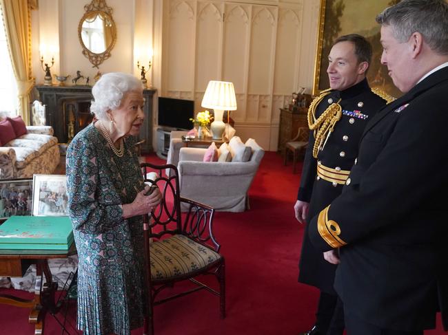 The Queen was seen relying on a cane. Picture: Steve Parsons-WPA Pool/Getty Images