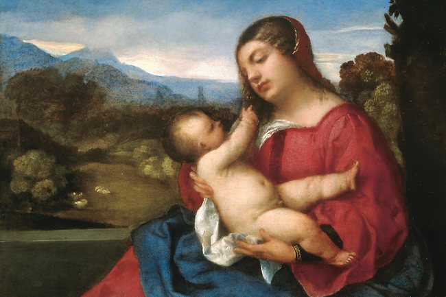 <p><strong>Titian</strong><br/> <em>Madonna and child in a landscape</em> c.1507.<br/> Oil on wood panel.<br/> Accademia Carrara, Bergamo, legacy of Guglielmo Lochis, 1866.<br/> Picture: Supplied</p>