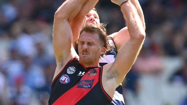 James Stewart was one of several Essendon defenders who had their hands full against the Cats. (Photo by Quinn Rooney/Getty Images)