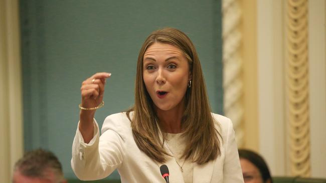 Housing Minister Meaghan Scanlon speaks in Queensland Parliament. Picture: NCA NewsWire / Glenn Campbell.