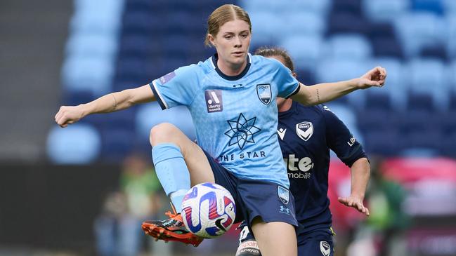 SYDNEY, AUSTRALIA - APRIL 22: Cortnee Vine of Sydney FC controls the ball during the A-League Womens Preliminary Final match between Sydney FC and Melbourne Victory at Allianz Stadium, on April 22, 2023, in Sydney, Australia. (Photo by Brett Hemmings/Getty Images)