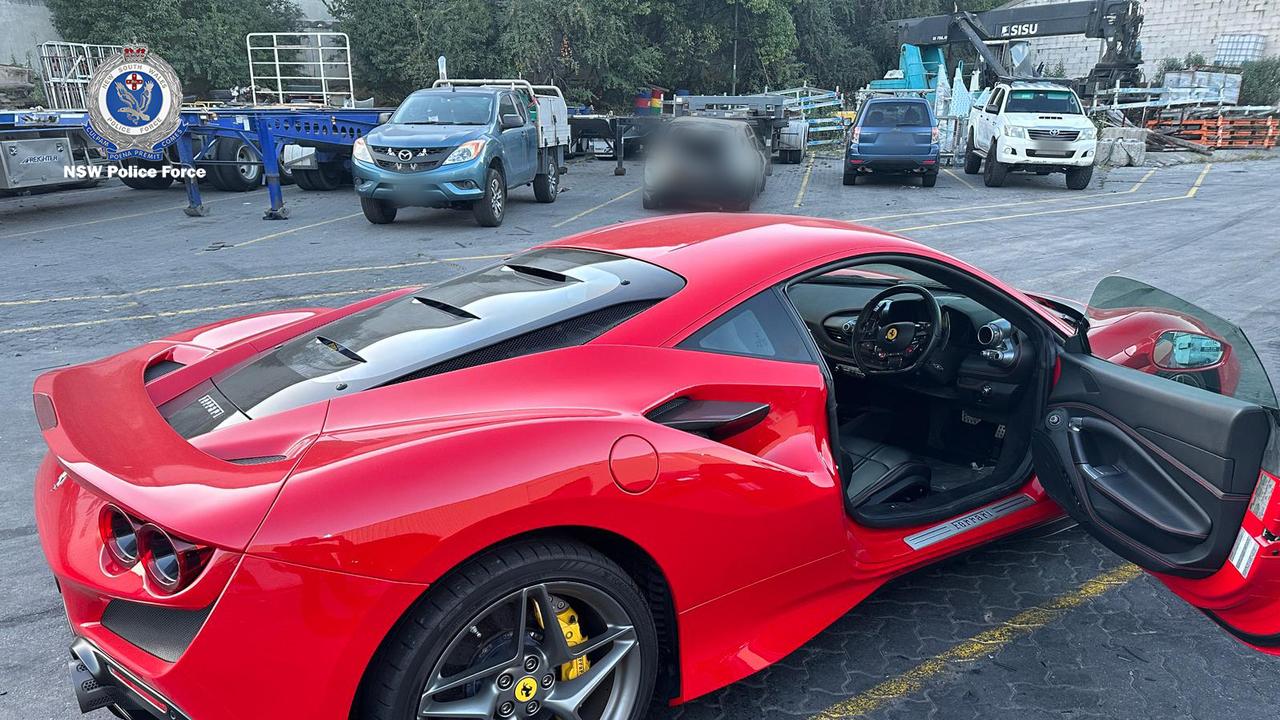 A Ferrari, worth about $600,000, was among the vehicles seized. Picture: NSW Police