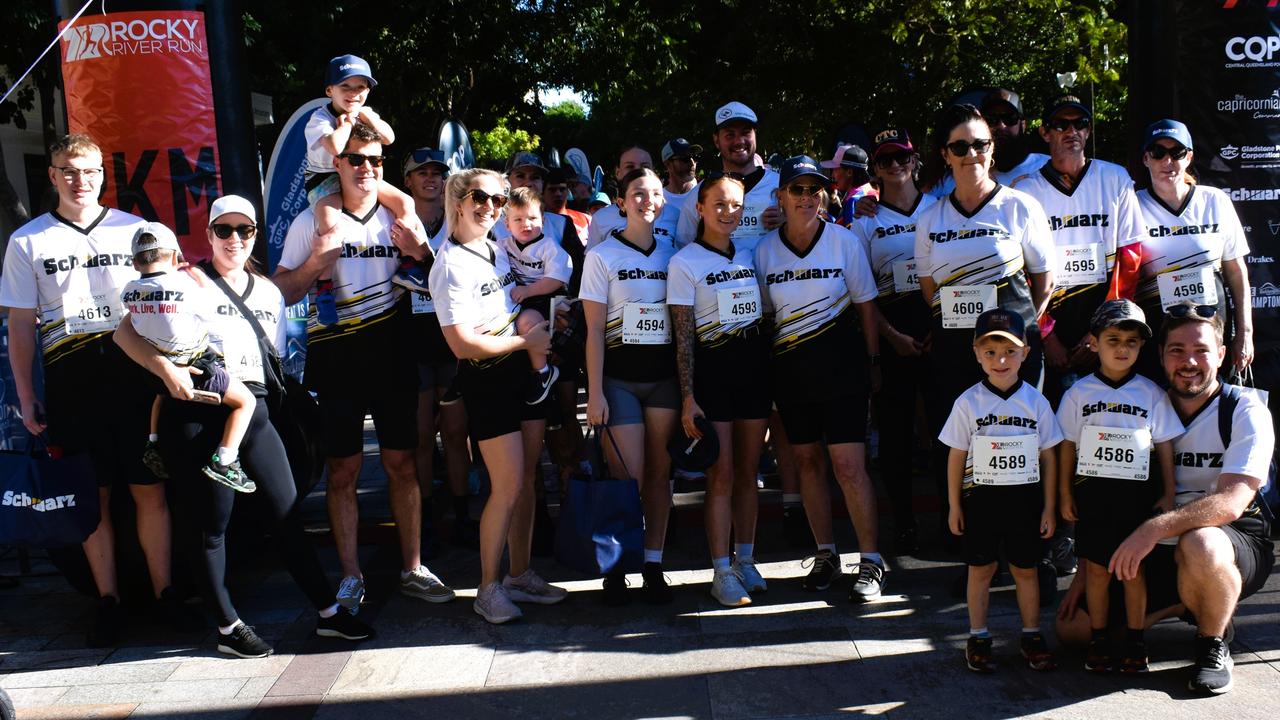 The Schwarz Excavations team gets set for the start of the 2km event at the annual Rocky River Run in Rockhampton on May 18, 2025.