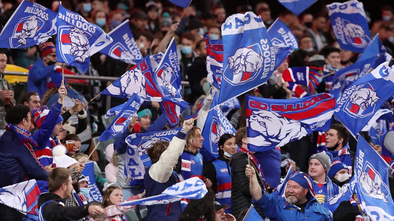 All Bulldogs members will receive a scarf as part of their 2023 membership pack. Picture: AFL Photos via Getty Images