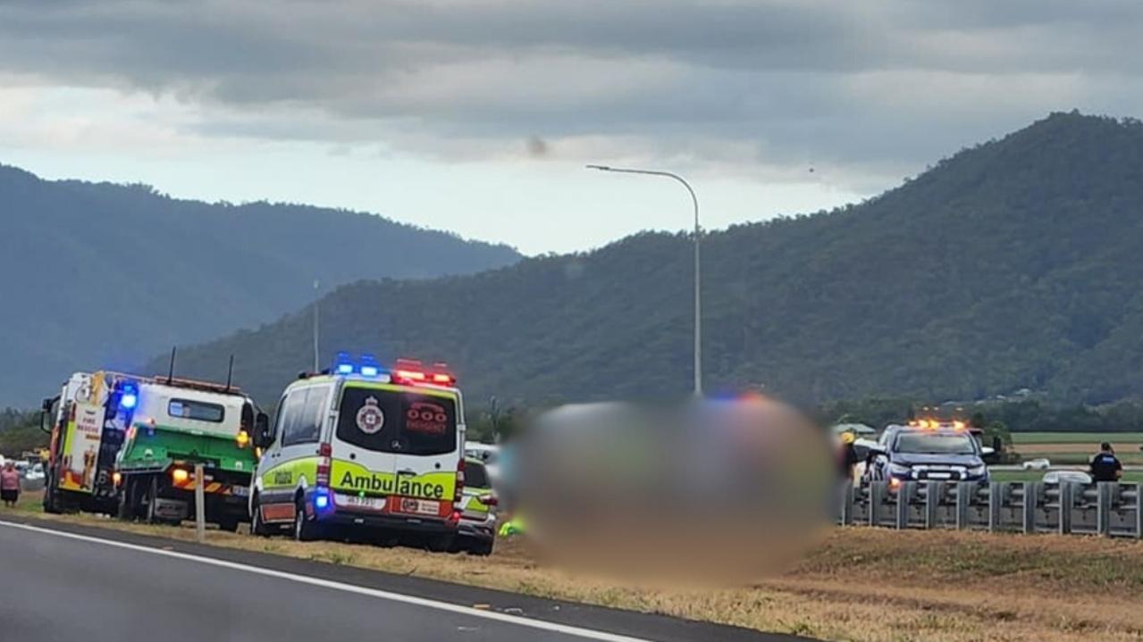 Emergency services at a serious traffic incident, Bruce Hwy north of Gordonvale.