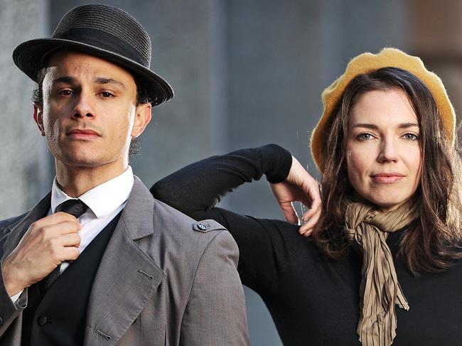 DAILY TELEGRAPH - Pictured in Martin Place today is Matt Verevis and Teagan Wouters who will play Bonnie and Clyde in the musical of that name at Hayes Theatre. Picture: Tim Hunter.