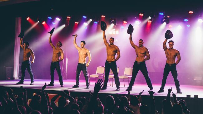 The men from Thunder From Down Under sizzle on the stage in Vegas. Pic Nathan Edwards