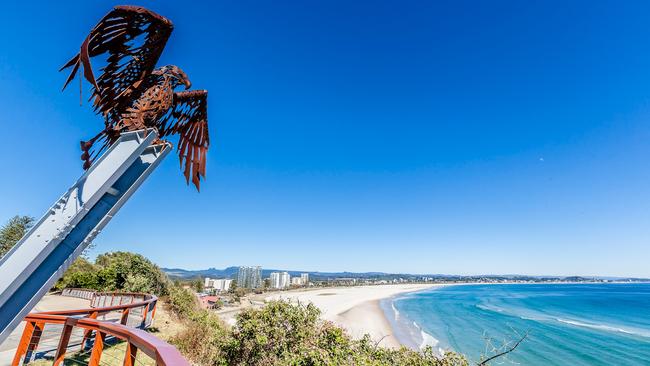 Eagle sculpture on Kirra Hill overlooking Kirra Point. Picture: Destination Gold Coast