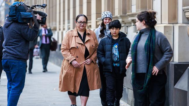 George Tereva’s mother, Pauline, and family members leave court. Picture: NewsWire / Aaron Francis