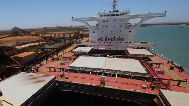 CEO of Fortescue Metals Group Ltd Nev Power on Pacific Spirit being loaded at Herb Elliot Port, Port Hedland.