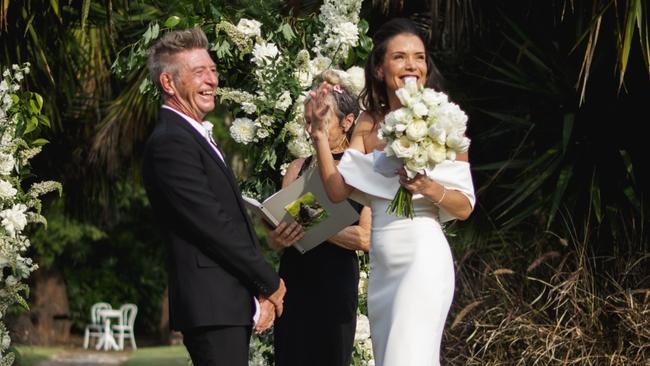 Wayne Cooper and Elizabeth Adams tie the knot at their Byron Bay home on December 1, 2023.