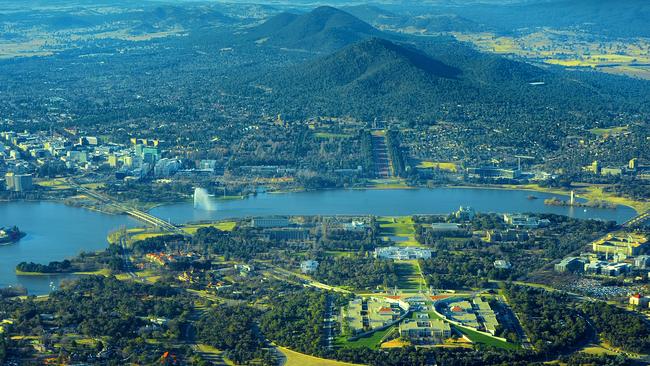 Aerial view of the city of Canberra, Australia's national capital.