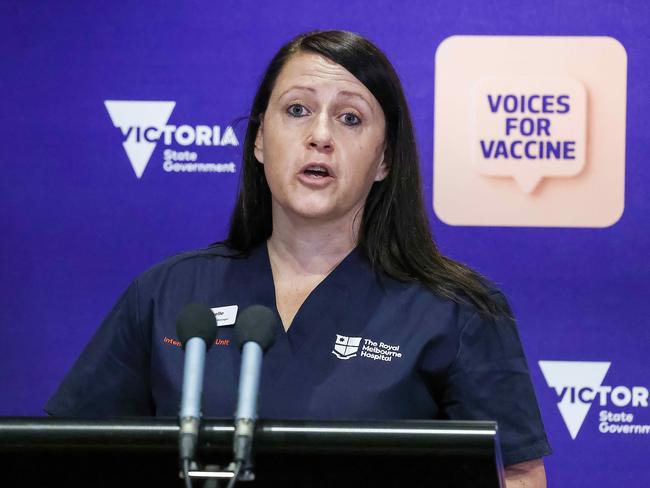 Royal Melbourne Hospital ICU nurse Michelle Spence shares her thoughts on how hospitals are coping with the latest Covid-19 cases in Melbourne. Picture : NCA NewsWire / Ian Currie