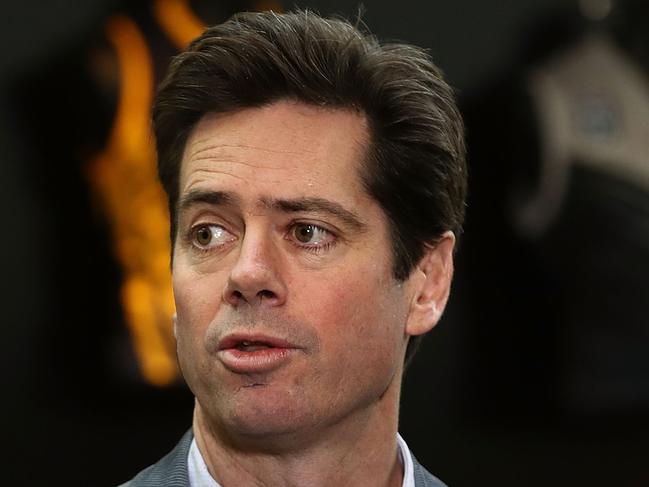 MELBOURNE, AUSTRALIA - AUGUST 10:  AFL Chief Executive Gillon McLachlan, speaks to the media during an AFL press conference at AFL House on August 10, 2017 in Melbourne, Australia.  (Photo by Robert Cianflone/Getty Images)