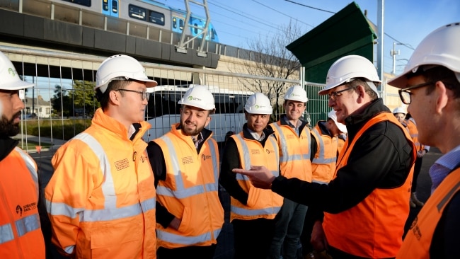 Mr Andrews visited Clayton on Thursday morning where he declared work had begun on the multi-billion dollar Suburban Rail Loop (SRL). Picture: NCA NewsWire / Andrew Henshaw