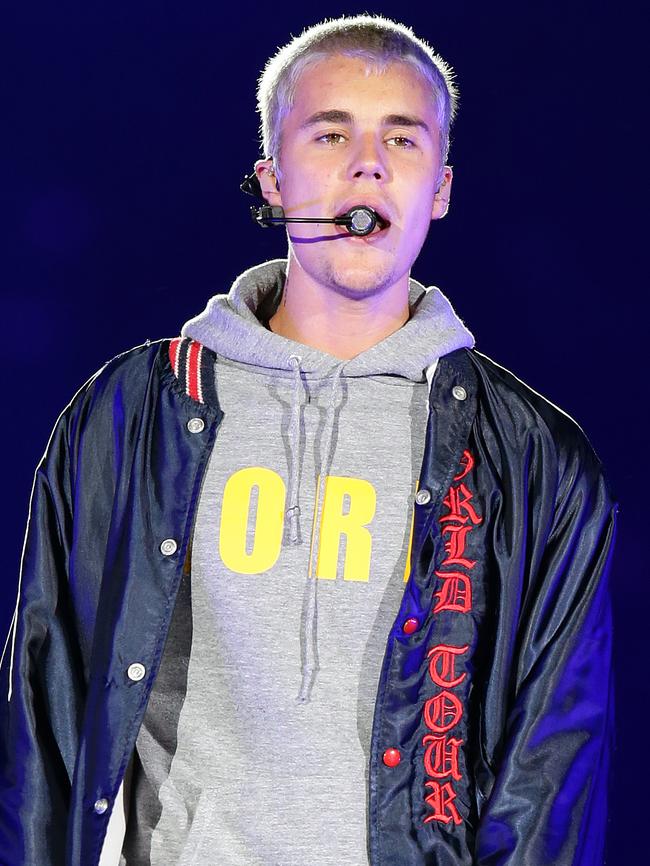 Justin Bieber on stage during his concert at ANZ Stadium in Homebush. Picture: Jonathan Ng