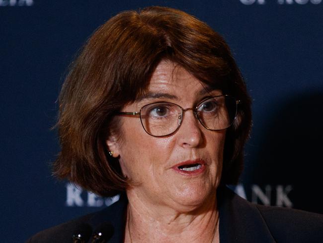 SYDNEY, AUSTRALIA - NewsWire Photos APRIL 1, 2025: RBA Governor Michele Bullock during a press conference on Tuesday. The Reserve Bank of Australia has announced the official cash rate will remain unchanged. Picture: NewsWire / Nikki Short