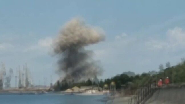 Cloud of smoke rises near Berdyansk port area