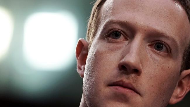 A highly coached Mark Zuckerberg testifies before a combined Senate Judiciary and Commerce committee hearing. Picture: AFP