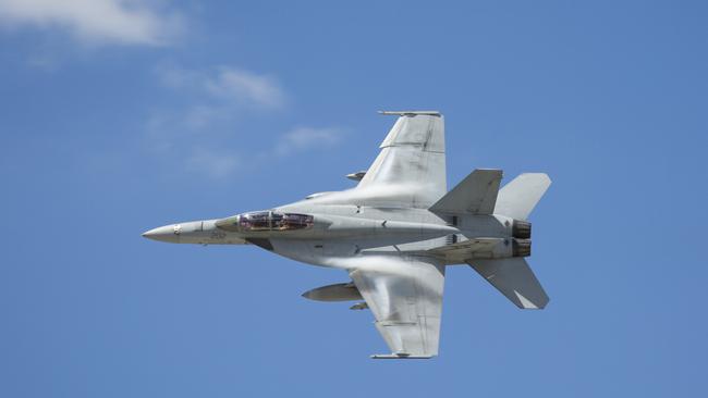 A Royal Australian Air Force F/A-18F Super Hornet arrives back in Australia from the Middle East last January.