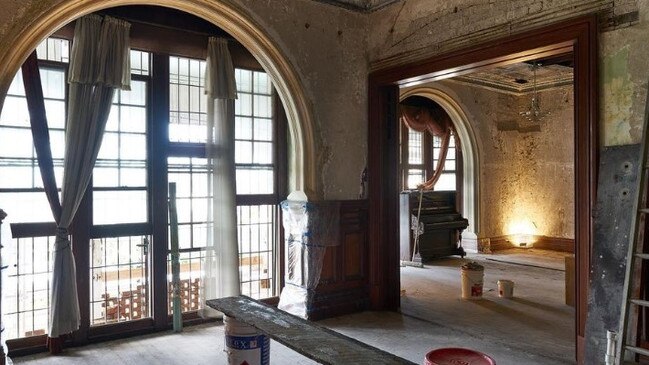 One of the stately rooms after walls were stripped back.