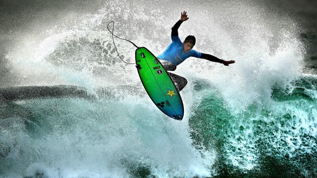 Ezekiel Lau from Hawaii gets some air during the Sydney Surf Pro at Manly. Pic: Phil Hillyard