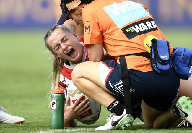 Brydie Parker down with a serious knee injury. Picture: NRL photos