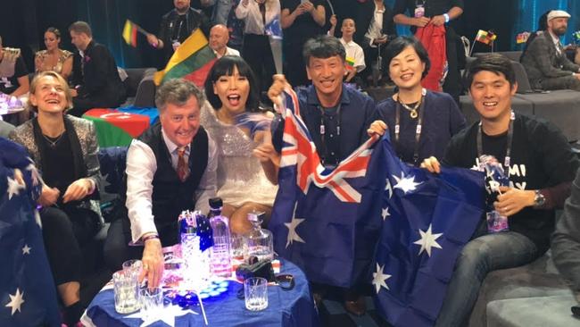 Dami Im celebrates after finishing second at Eurovision 2016.