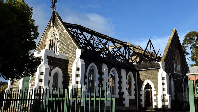 The mosque’s bluestone walls helped stop the spread of the fire. Picture: Nicole Garmston