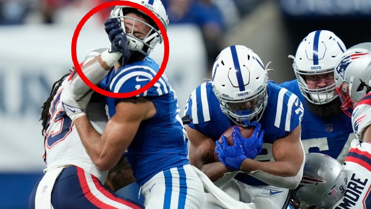 Michael Pittman Jr. #11 of the Indianapolis Colts is tackled by