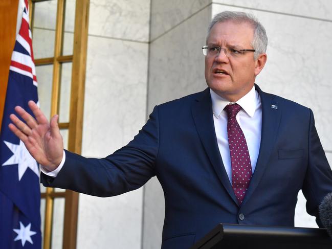 Prime Minister Scott Morrison at a press conference at Parliament House in Canberra, Friday, June 5, 2020. (AAP Image/Mick Tsikas) NO ARCHIVING