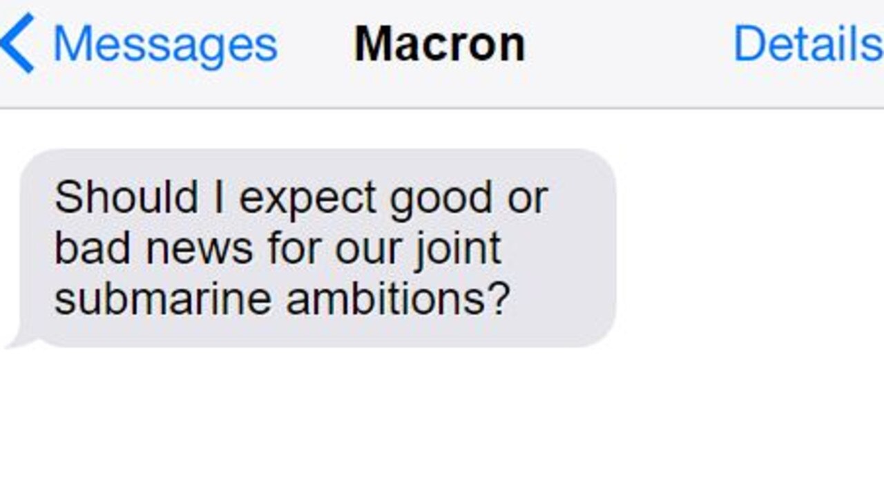 A mock-up of the text message sent from Emmanuel Macron to Scott Morrison.