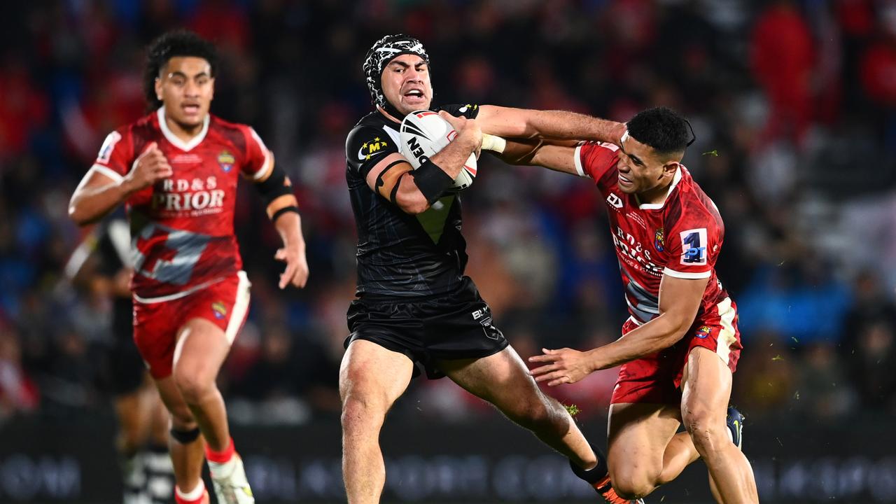 Jahrome Hughes also played his first game as a starting halfback for the Kiwis and was a constant handful for Tonga. Getty Images.