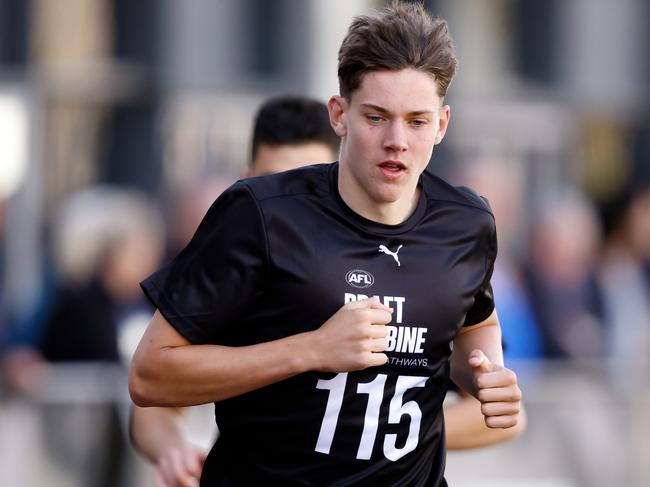 MELBOURNE, AUSTRALIA - OCTOBER 06: Connor O'Sullivan (Murray Bushrangers) participates in the 2km time trial during the 2023 AFL National Draft Combine at AIA Centre on October 06, 2023 in Melbourne, Australia. (Photo by Dylan Burns/AFL Photos via Getty Images)