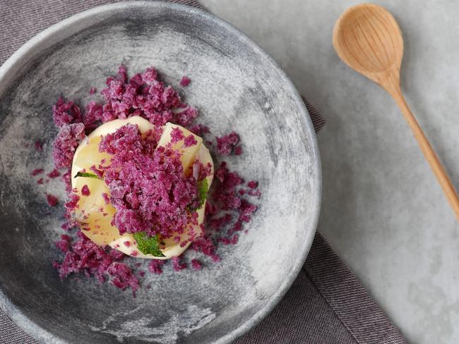 Buttermilk custard, kiwi, red cabbage at IGNI in Geelong. Picture: Rebecca Michael.