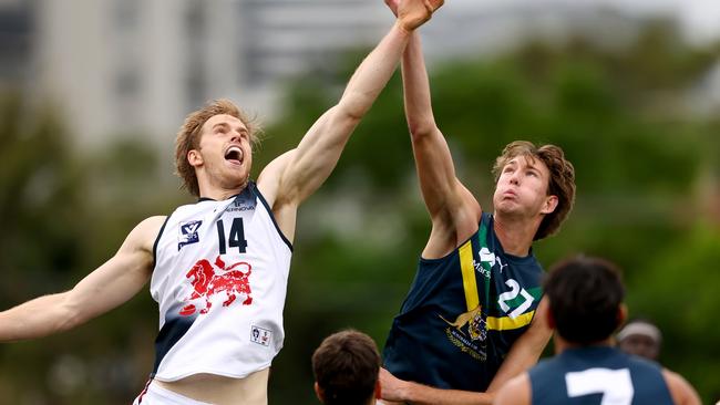 Taj Murray of the AFL National Academy competes in the ruck during the Marsh AFL National Academy Boys match between Australia U18 and Coburg VFL at Whitten Oval Picture: Josh Chadwick/AFL Photos/via Getty Images