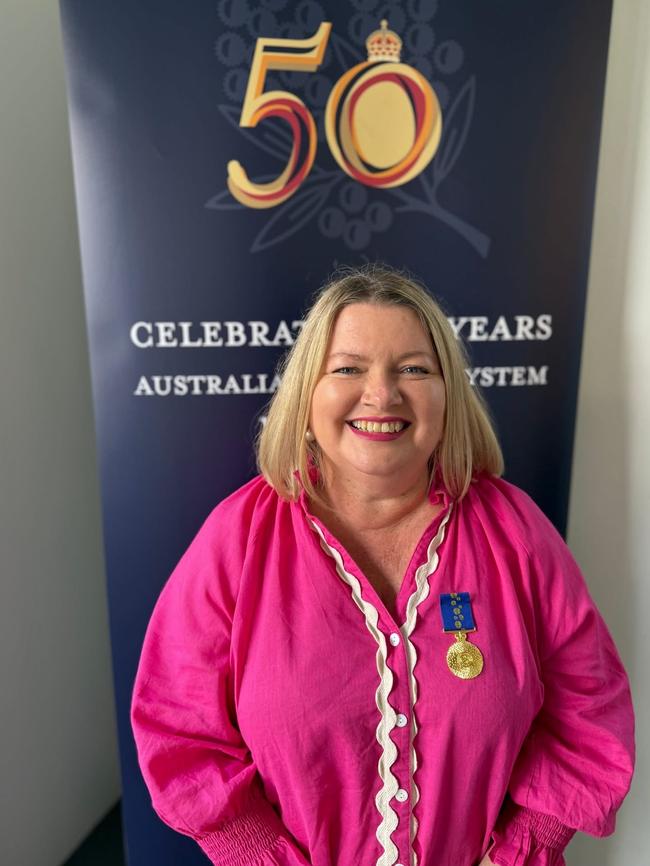 Tash Johnston's investiture ceremony where she was awarded the Medal of the Order of Australia for her work at Farm Angels, an organisation that supports vulnerable farms through natural disasters.