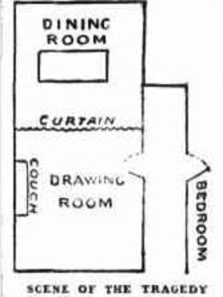 A police drawing of the room where Claude Tozer was shot.