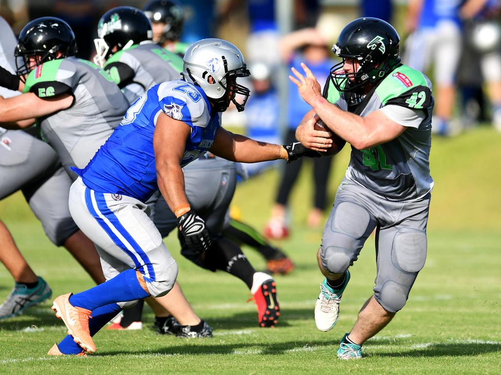 Jake Leumann (right) has moved to Mulgrave from the Falcons, where he won the Reef Bowl last season. Picture: Alix Sweeney