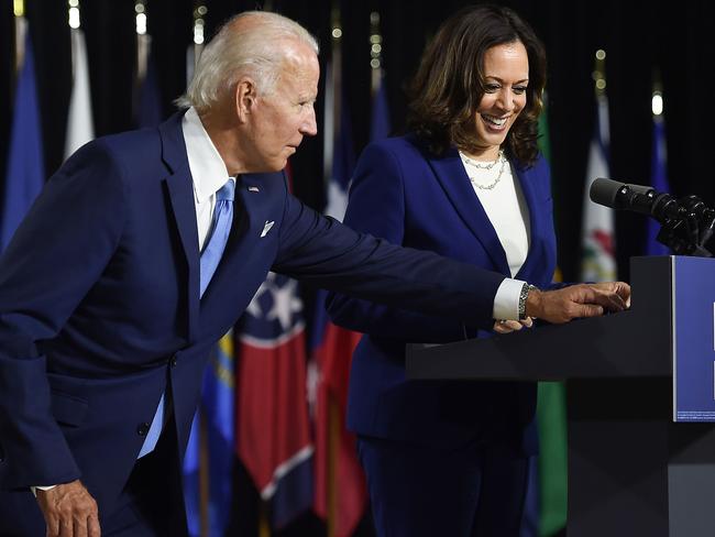 Democratic presidential nominee Joe Biden introduces his vice presidential running mate, US Senator Kamala Harris. Picture: AFP