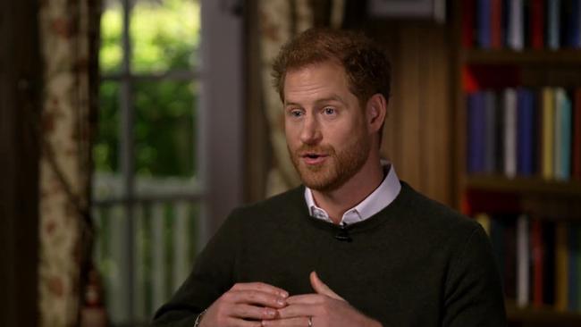 Prince Harry’s interview with Anderson Cooper on 60 Minutes. Picture: CBS