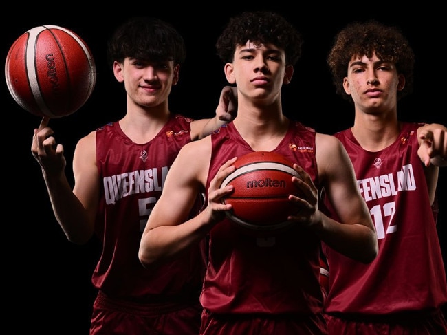 Queensland South players Andrew Watene, Jayden Cecil and Isaiah Jorgensen ahead of Basketball U16 National Championships.