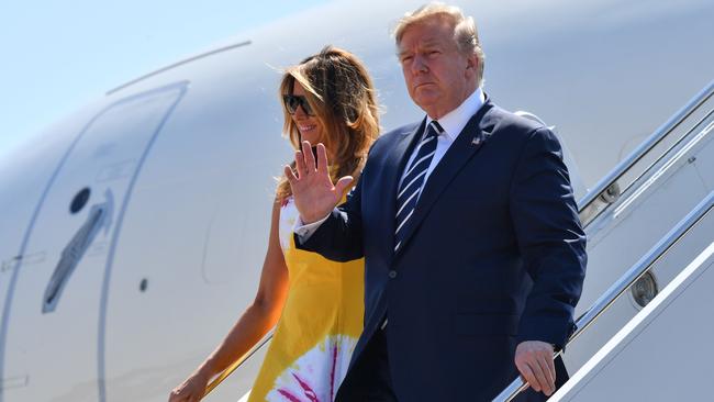 US President Donald Trump and wife Melania Trump arrive in Biarritz. Picture: Nicholas Kamm