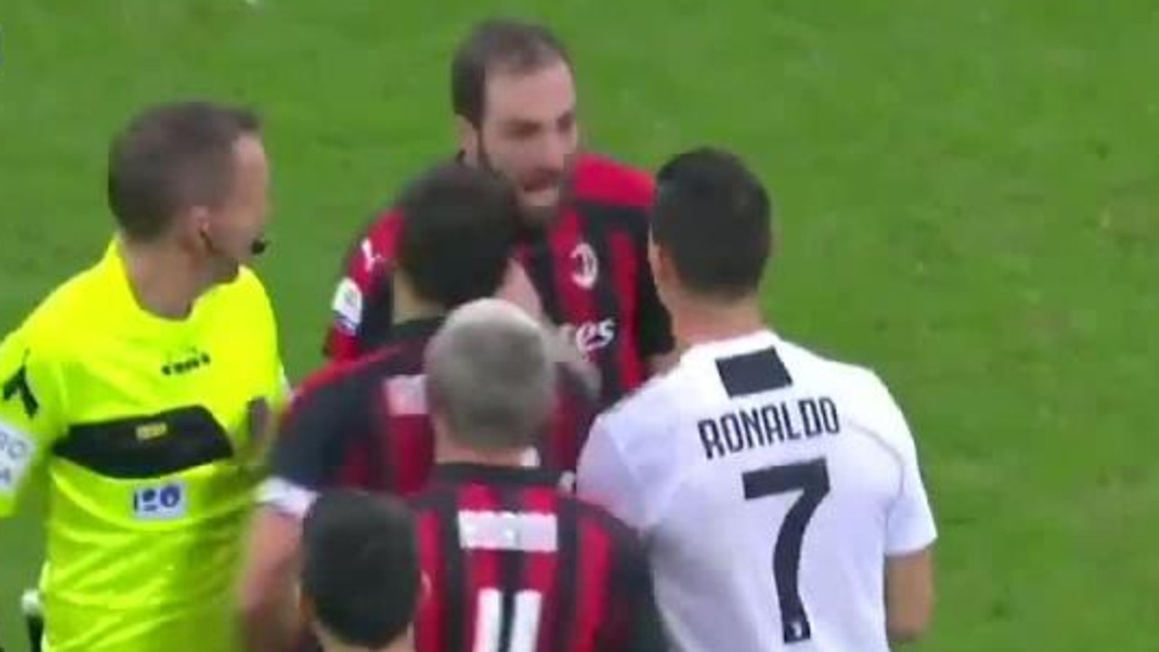 Gonzalo Higuain clashed with Ronaldo after being sent off