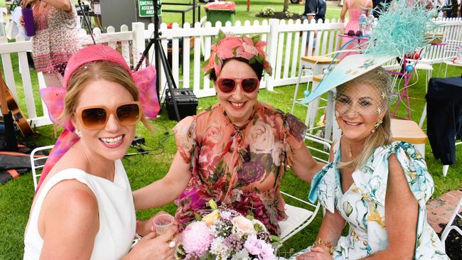 Lauren Dempsey, Leanora Romensky, Mandy Manning enjoying all the action at the Ladbrokes Cranbourne Cup on Saturday, November 23, 2024. Picture: Jack Colantuono