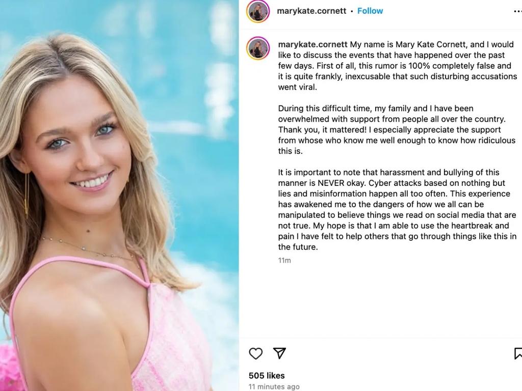 The 18-year-old was at the centre of a sick viral rumour. Picture: Instagram